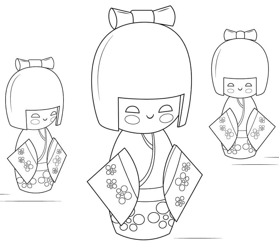 Desenhos de Bonecas Kokeshi para colorir
