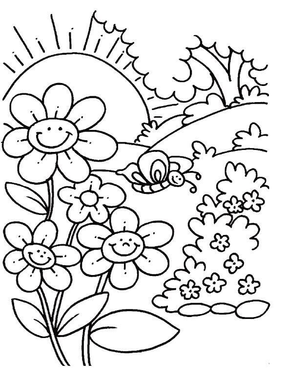 Desenhos de Borboleta com Flor na Primavera para colorir