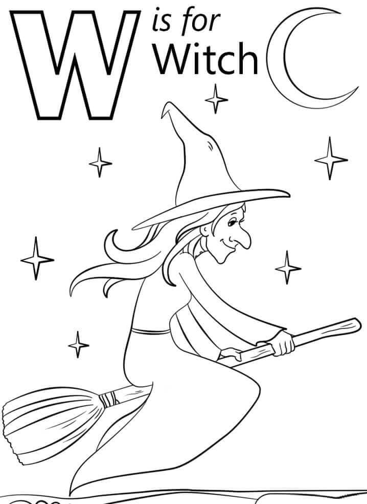 Witch Letter W para colorir