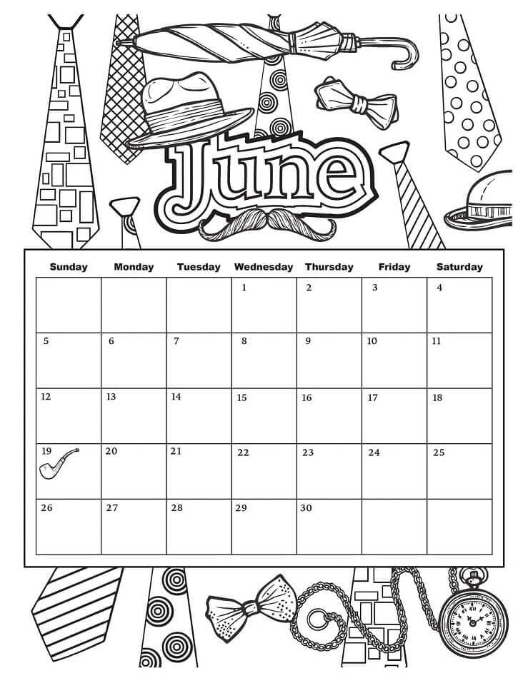 Calendário De Junho para colorir