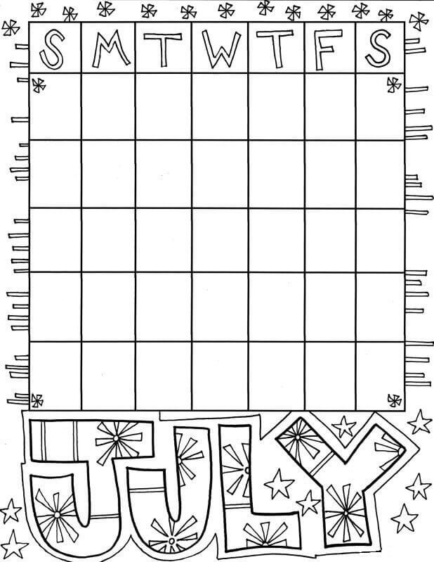 Desenhos de Calendário Simples Julho para colorir