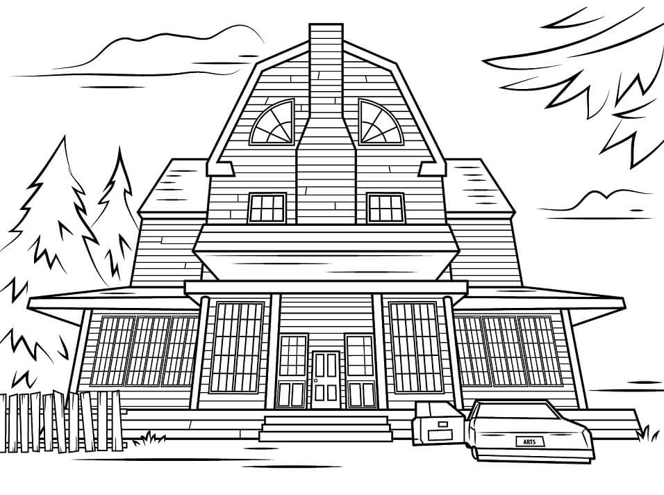 Desenhos de Casa Assombrada Assustadora para colorir