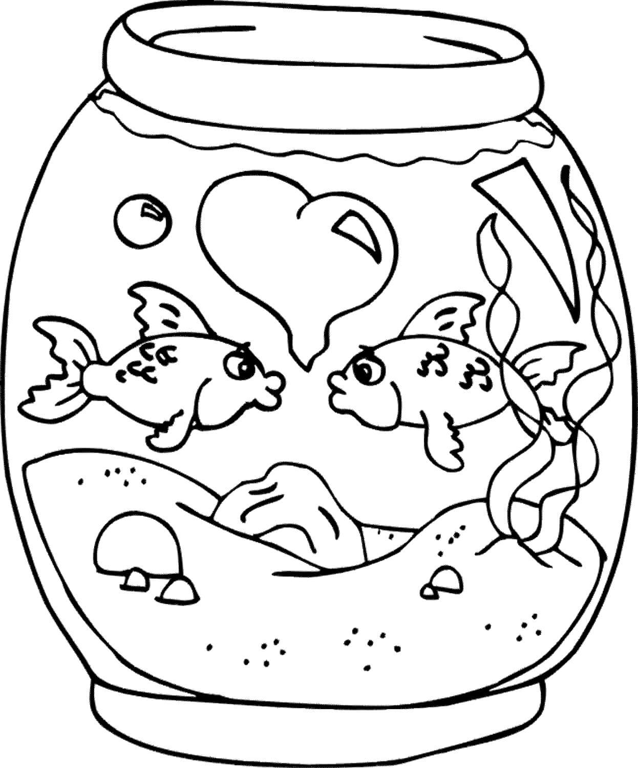 Desenhos de Casal de Peixes no Aquário para colorir