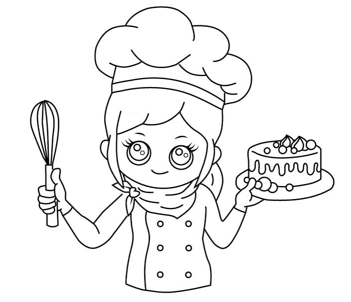 Desenhos de Chefe de Cozinha Com Bolo para colorir