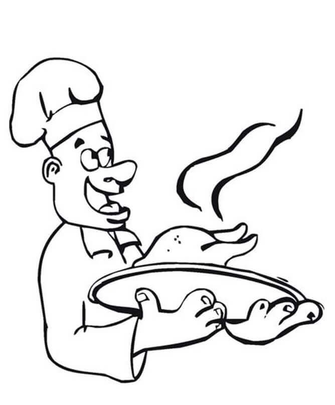 Desenhos de Chefe de Cozinha Cozinhar Frango para colorir