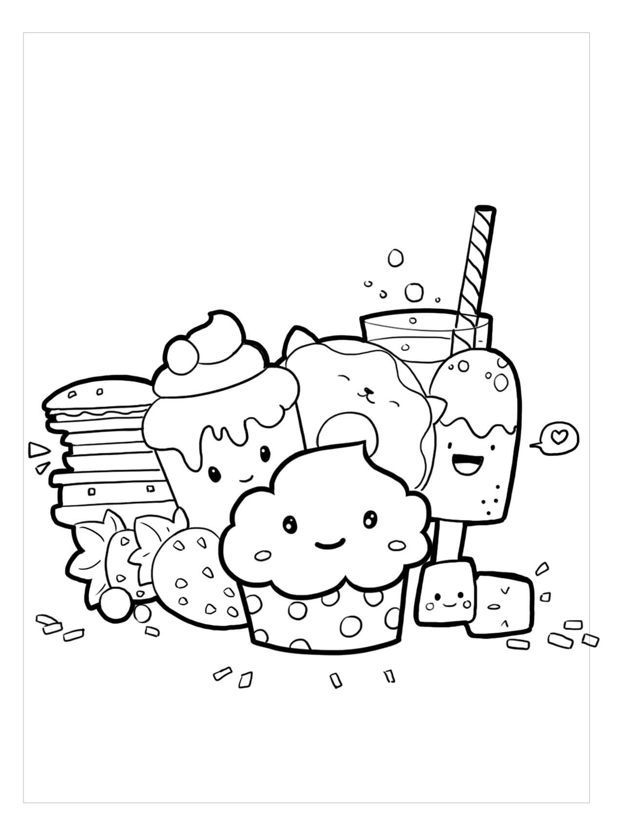 Desenhos de Comidas Simples Kawaii para colorir