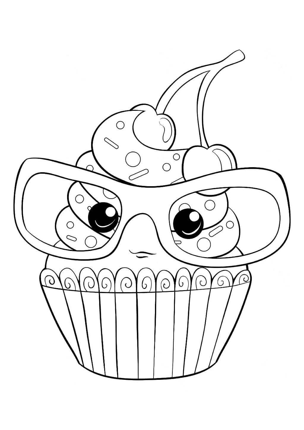 Desenhos de Cupcake de Desenho Animado Usando Óculos para colorir