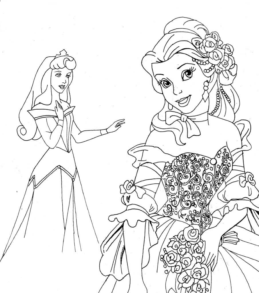 Desenhe Ariel e Bella para colorir