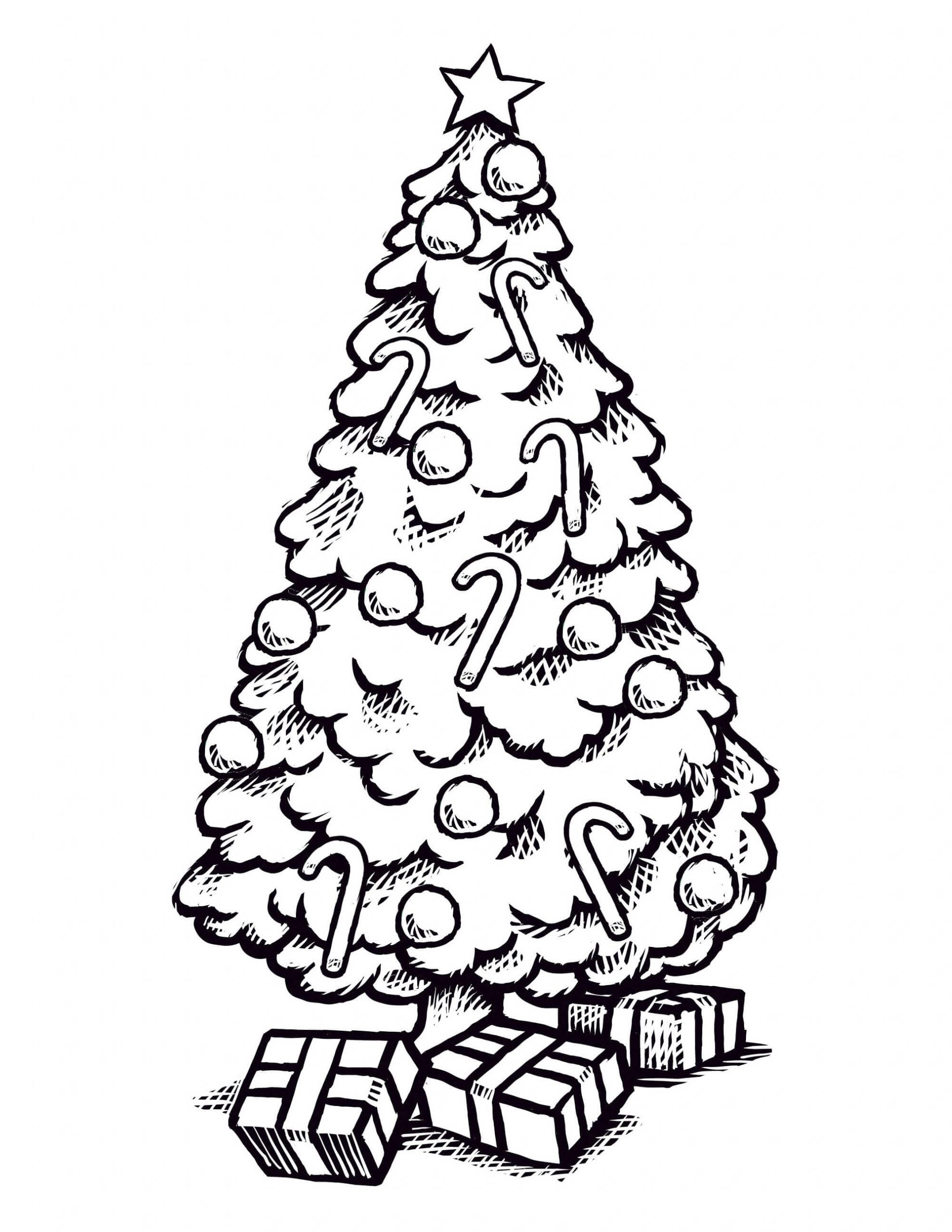 Desenhos de Desenhe Árvore de Natal com Caixas de Presente para colorir