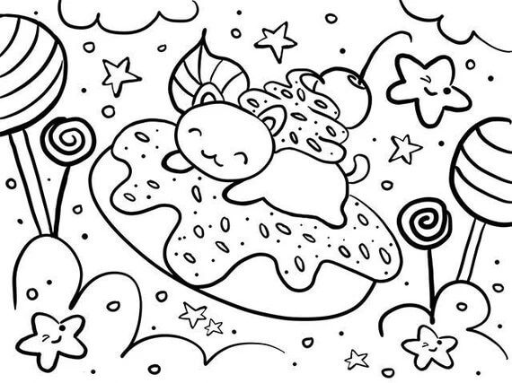 Desenhos de Doces Sonhos Kitty Kawaii para colorir