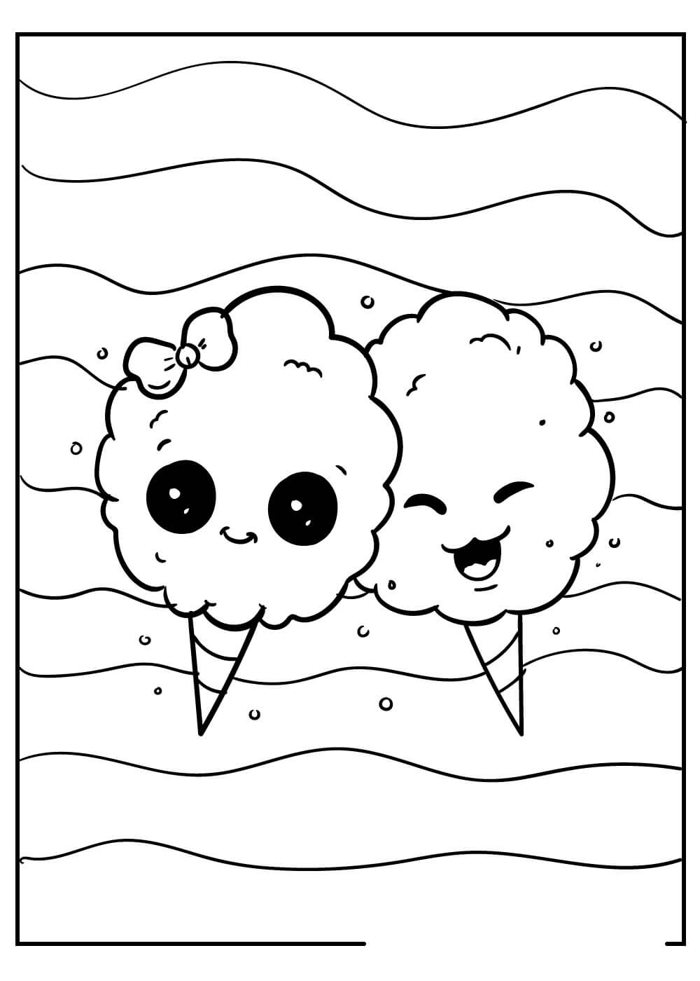 Desenhos de Dois Sorvetes Feliz Kawaii para colorir