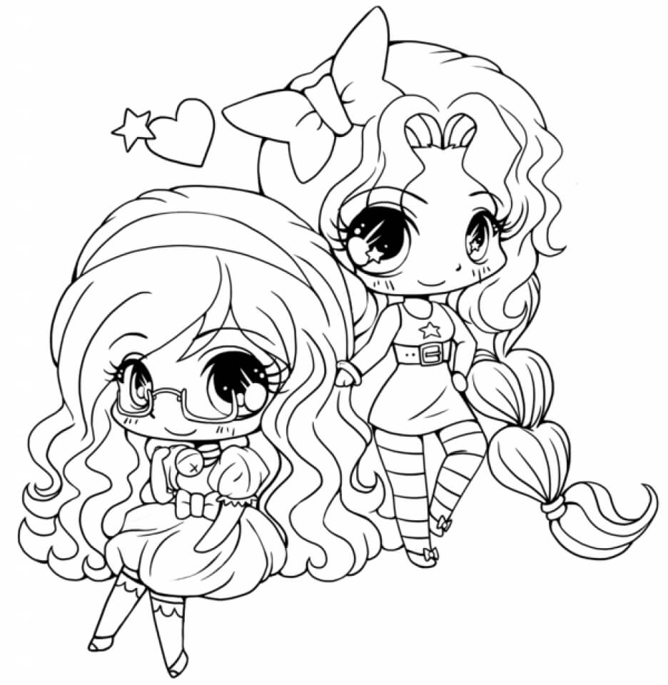 Duas Meninas Kawaii para colorir