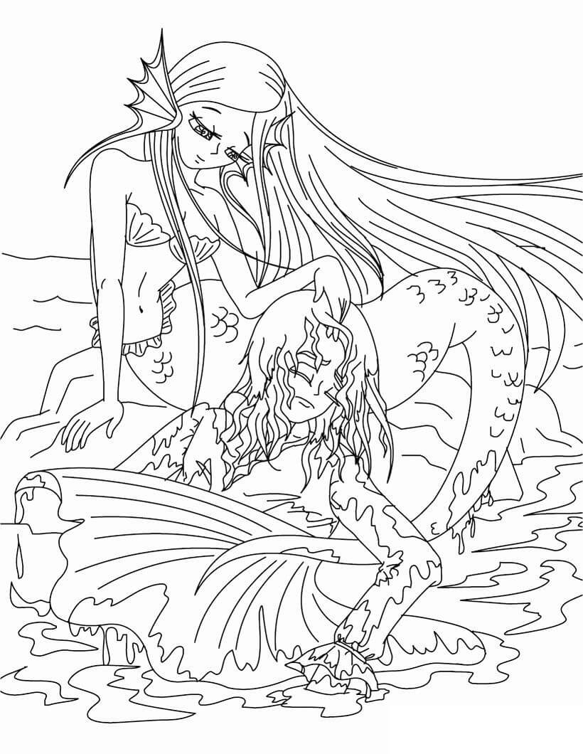 Desenhos de Duas Sereias Encantadoras para colorir