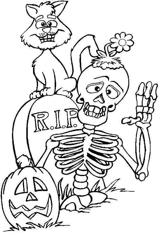 Esqueleto Acorda com Gato para colorir