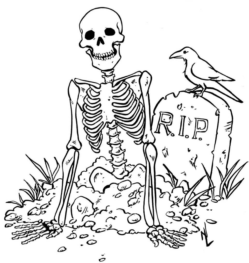 Esqueleto acorda com Raven para colorir