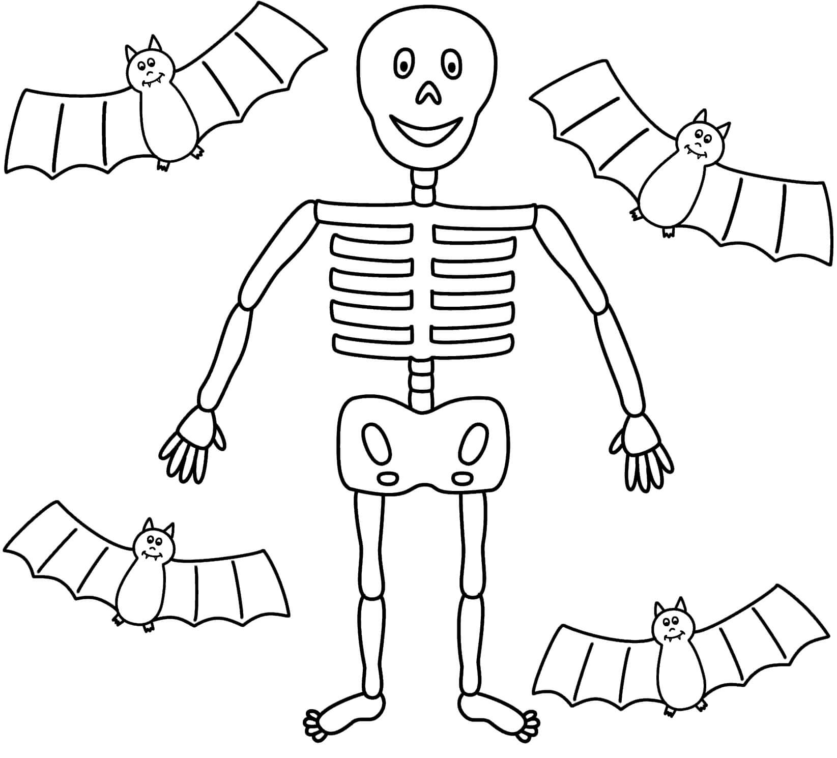Esqueleto com Quatro Morcegos para colorir