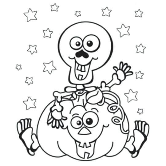 Esqueleto de Desenho Animado com Abóbora para colorir