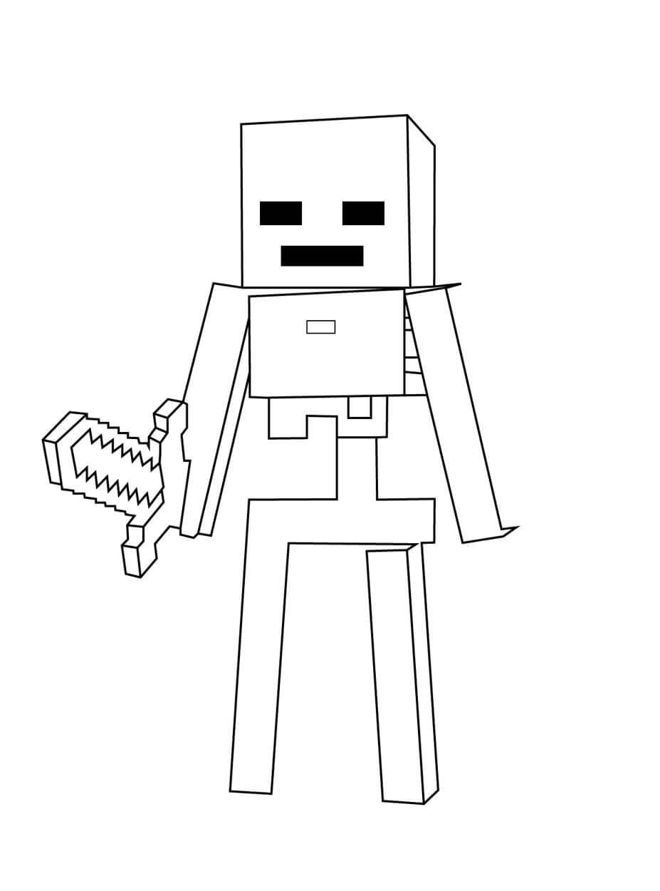Esqueleto de Minecraft segurando a Espada para colorir
