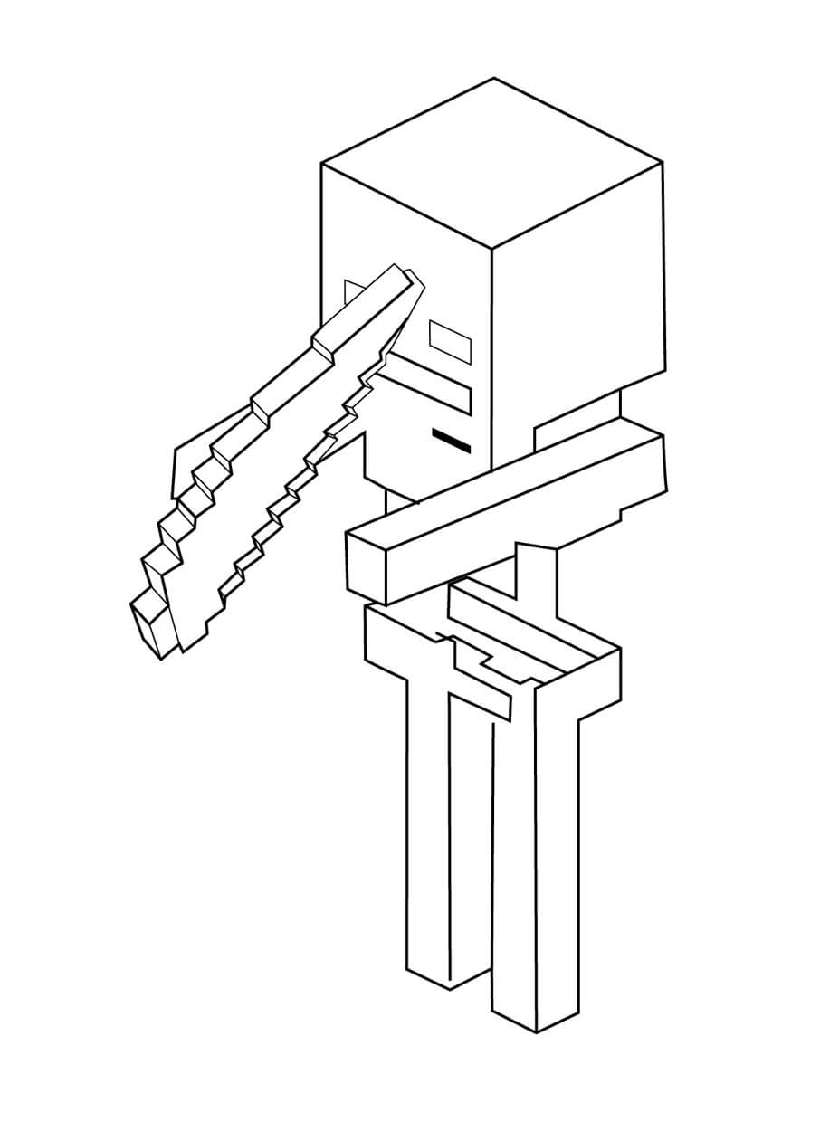 Desenhos de Esqueleto Minecraft segurando Arco para colorir