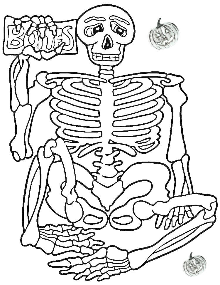 Esqueleto Sentado para colorir