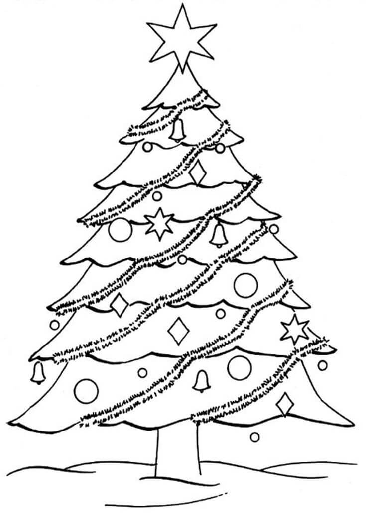 Desenhos de Estrela Básica na Árvore de Natal para colorir