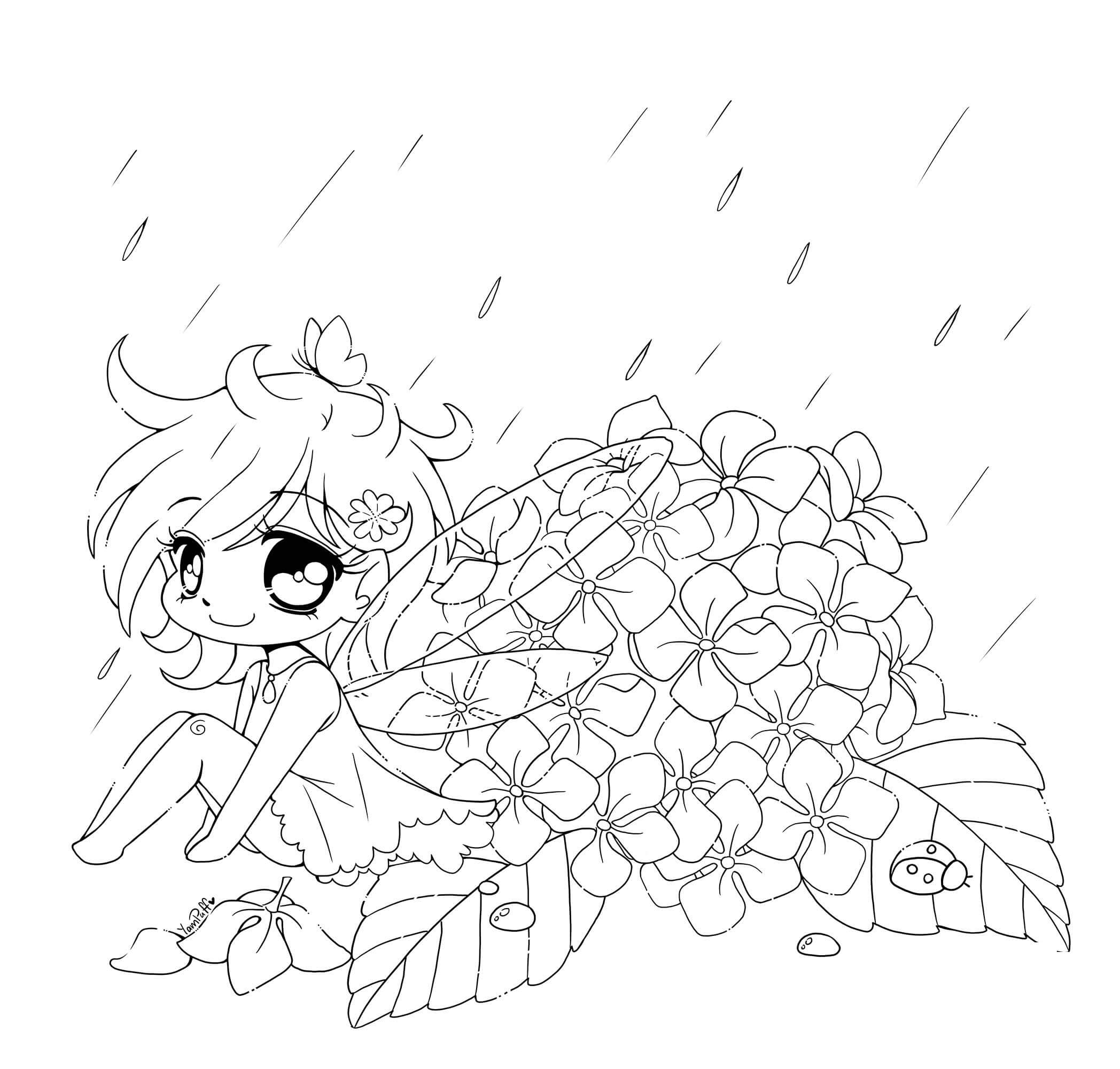 Fada Kawaii na Chuva para colorir