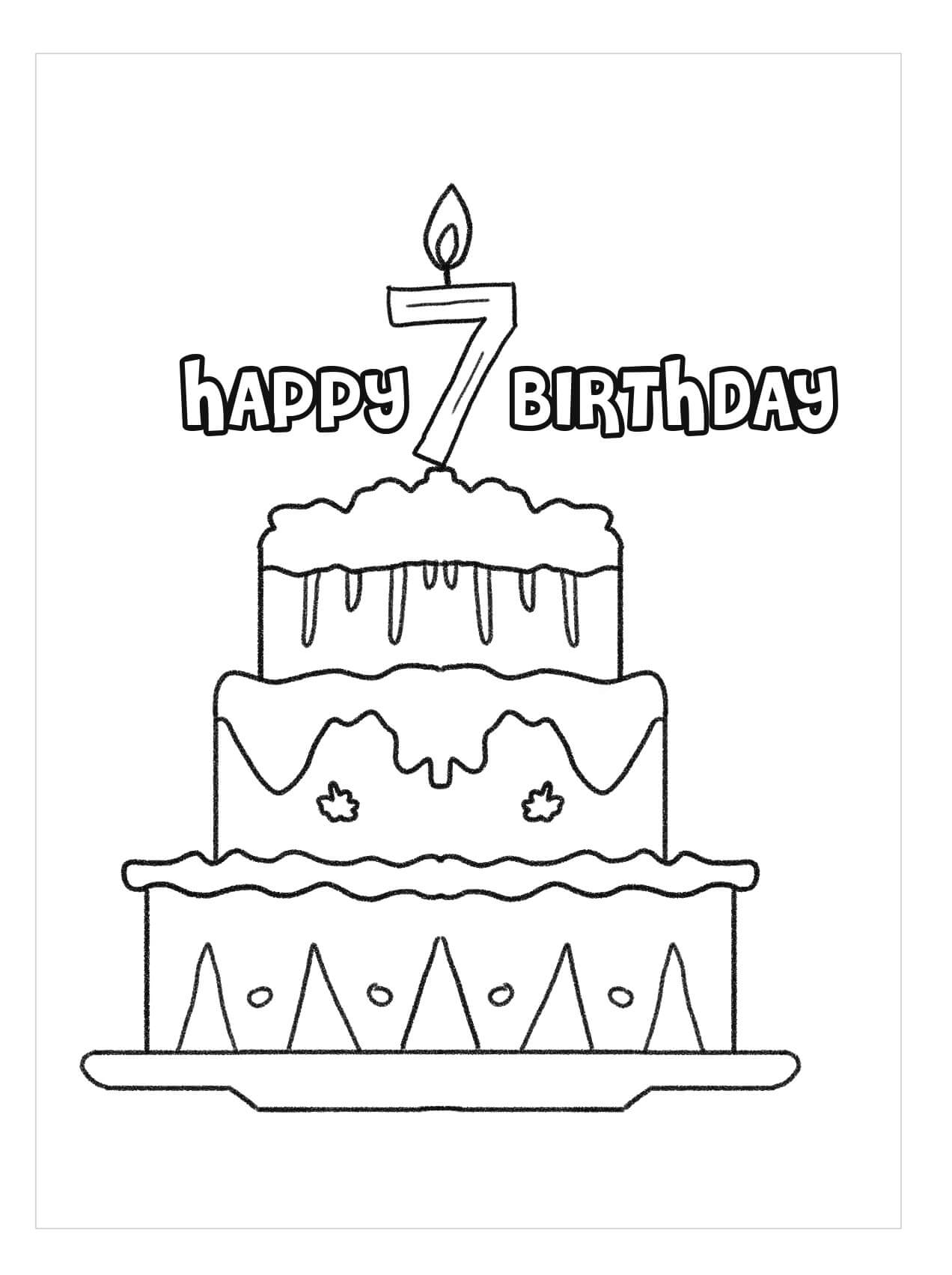 Desenhos de Feliz 7º bolo de Aniversário para colorir