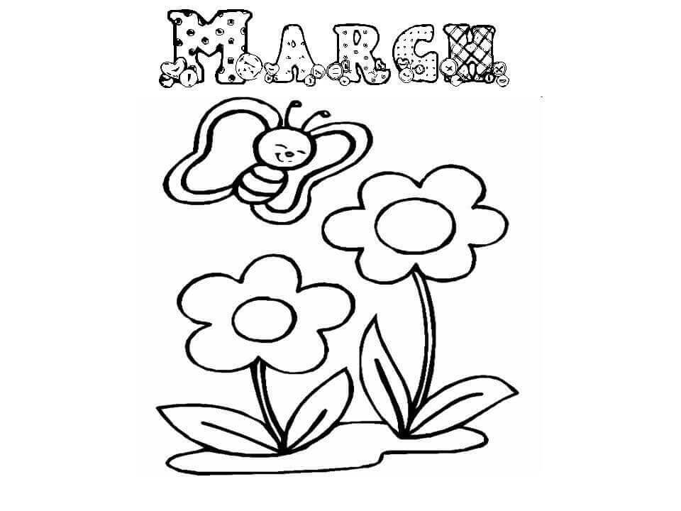 Desenhos de Feliz Marcha Com Flor para colorir