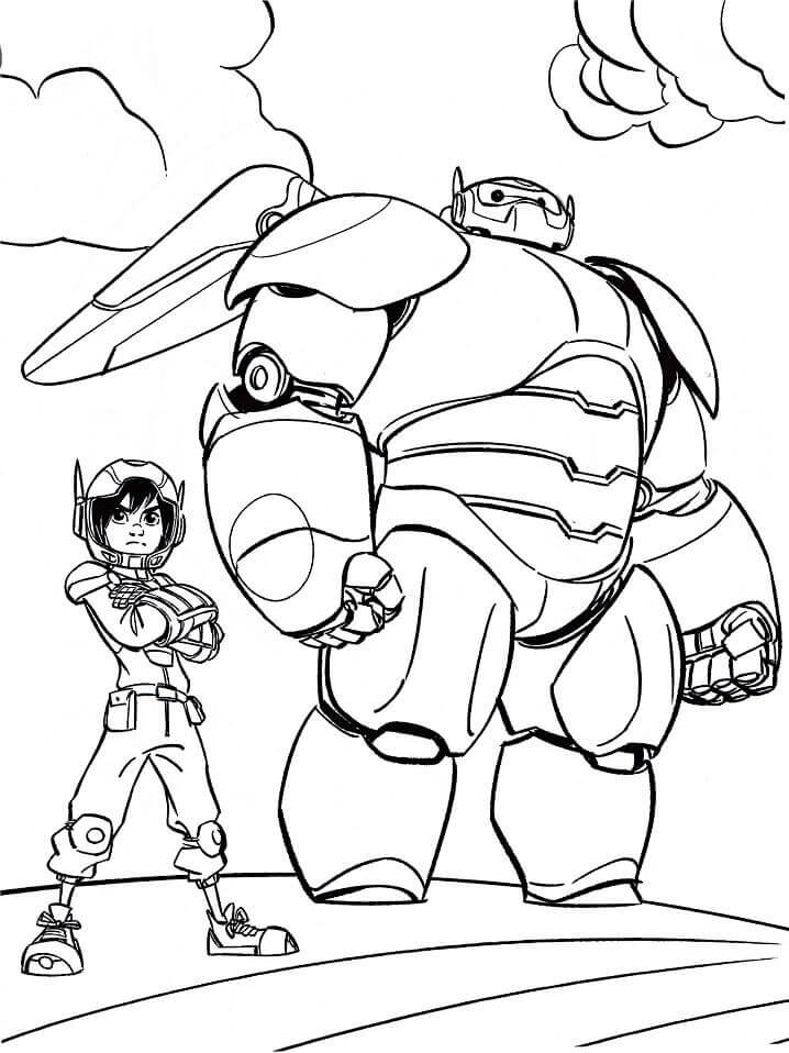 Desenhos de Frio Baymax e Hiro para colorir