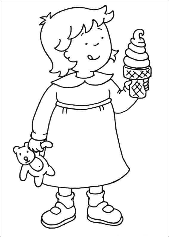 Desenhos de Garota Segurando Sorvete e Ursinho de Pelúcia para colorir