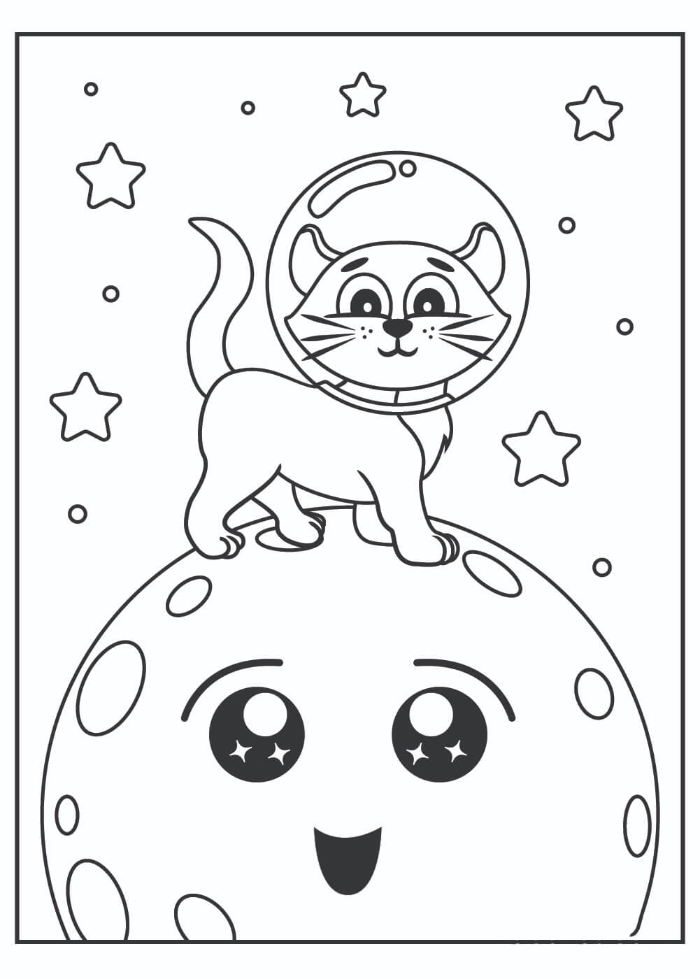 Desenhos de Gato em Pé na Lua para colorir