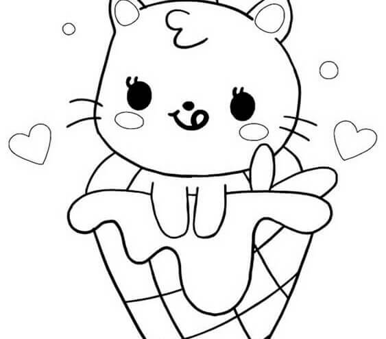 Desenhos de Gato Kawaii no Sorvete para colorir