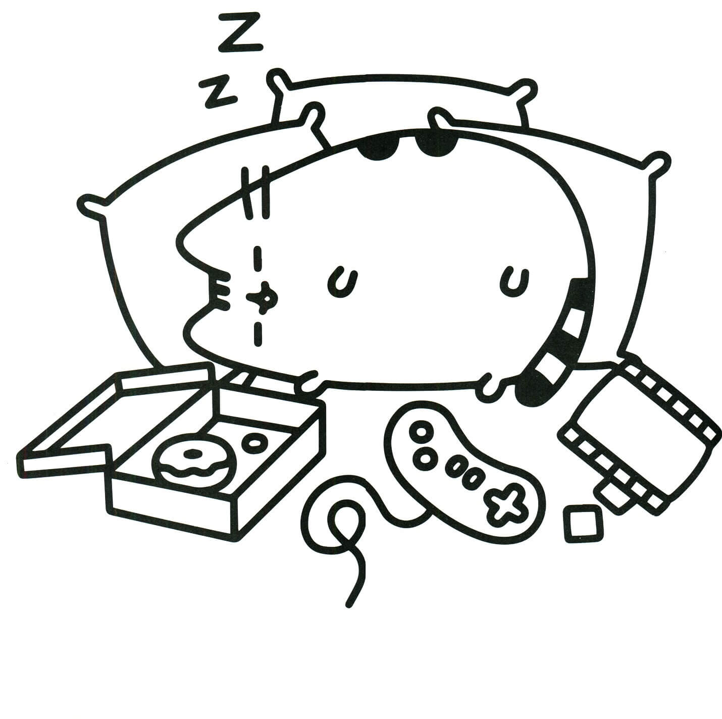 Desenhos de Gato Kawaii Pusheen Dormindo para colorir