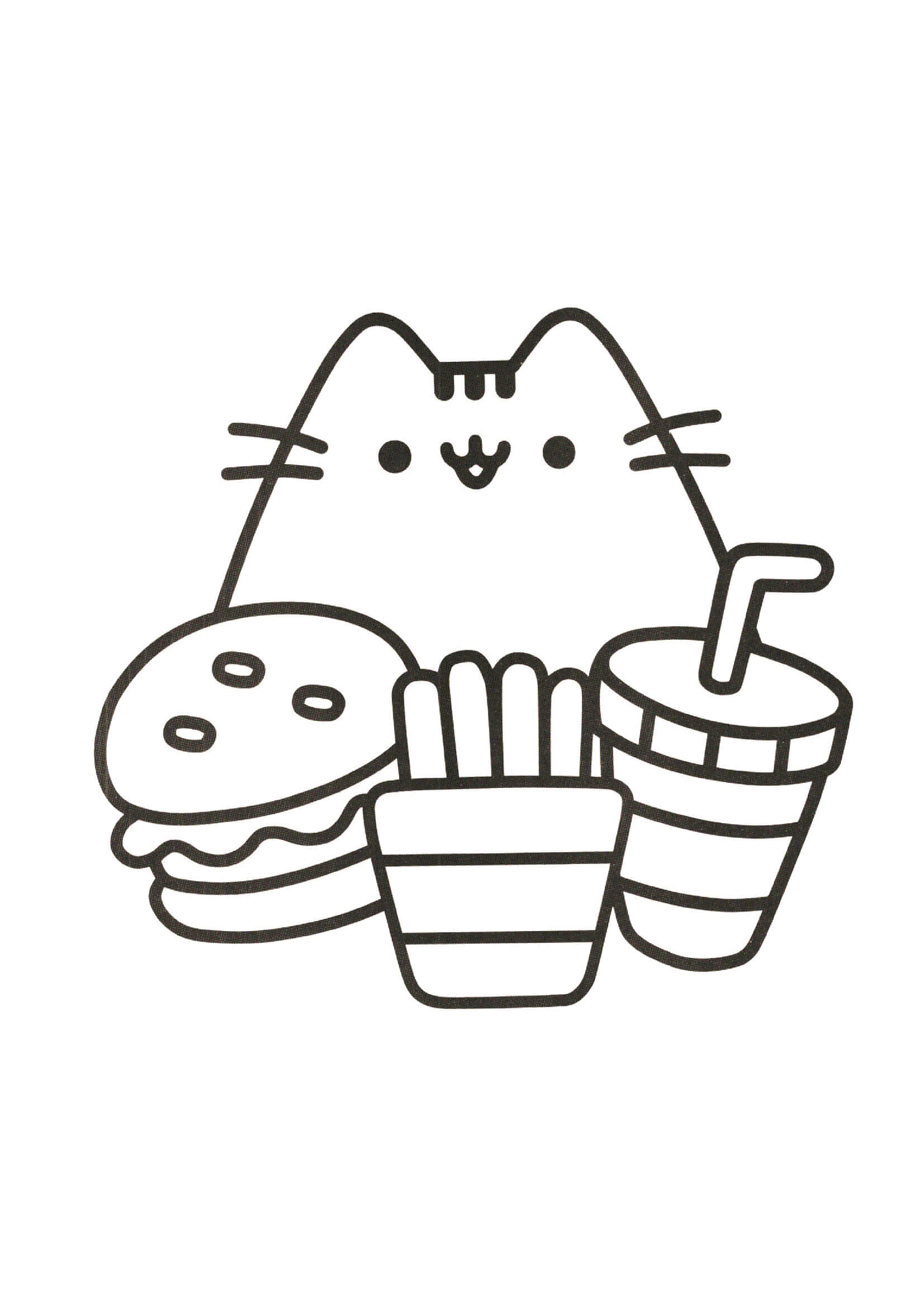 Desenhos de Gato Pusheen e Comida Kawaii para colorir