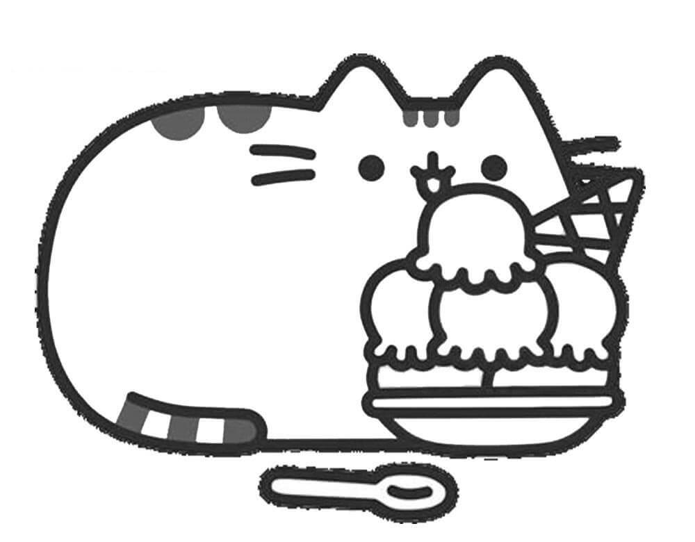 Gato Pusheen Fofo Comendo Sorvete para colorir