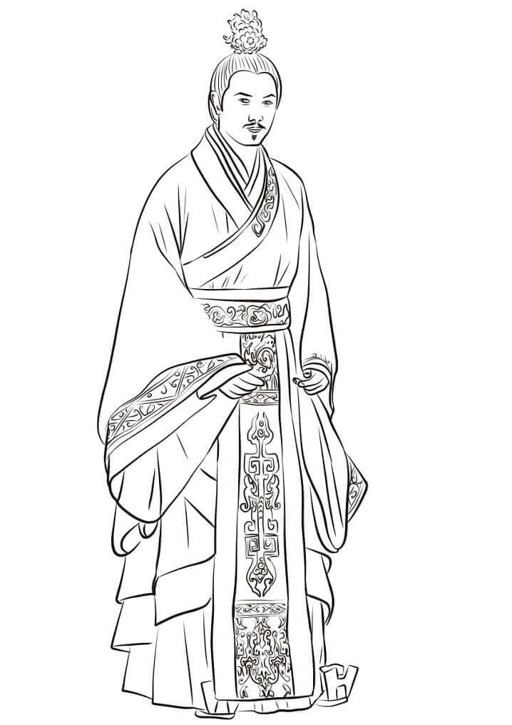 Homem Chinês, Vestindo, Hanfu para colorir