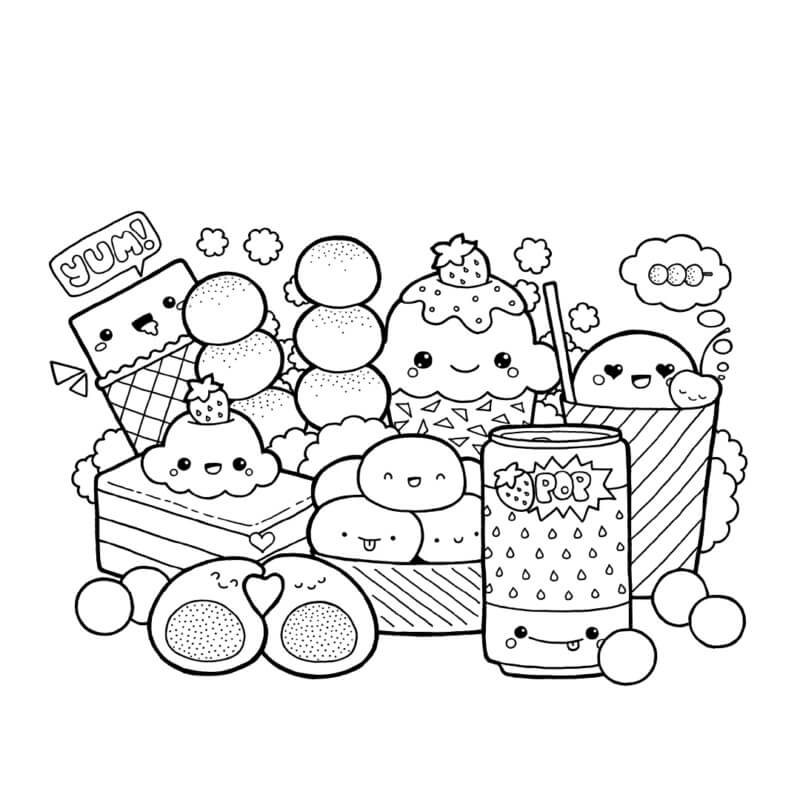 Desenhos de Kawaii Comida Rápida Sorridente para colorir