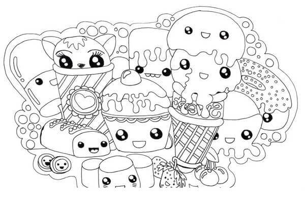 Desenhos de Kawaii Divertido de Comida para colorir