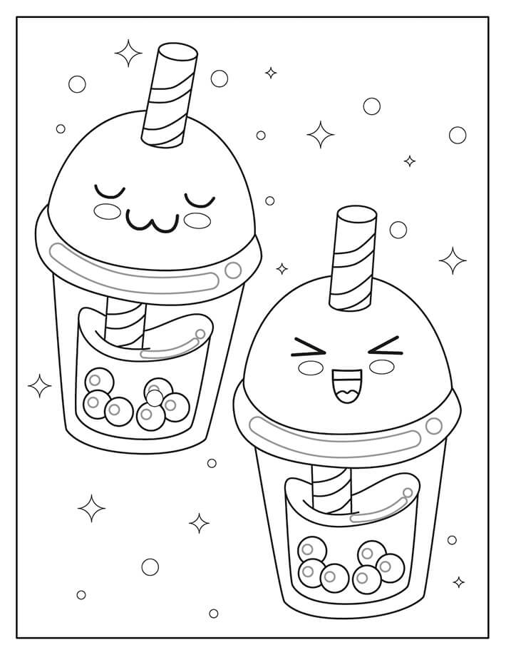 Desenhos de Kawaii Engraçado para Duas Bebidas para colorir