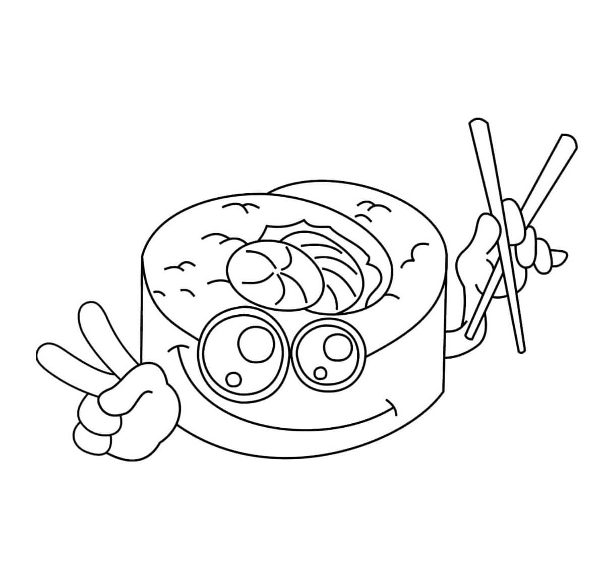 Kawaii Sushi Sorrindo para colorir