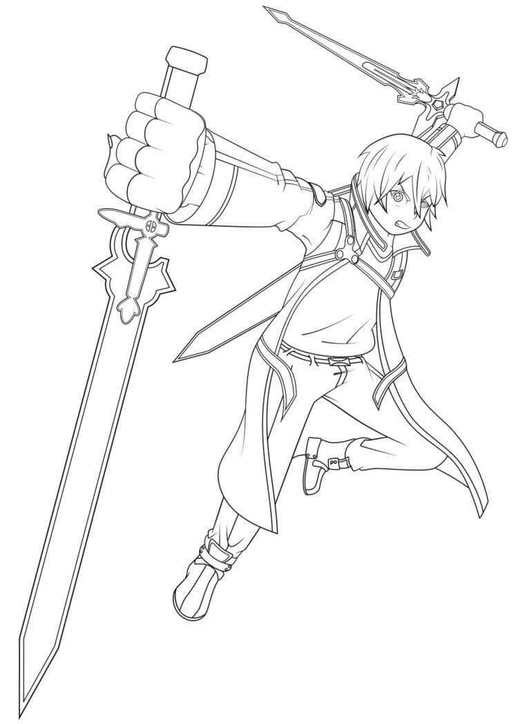 Desenhos de Kirito Com Duas Espadas para colorir