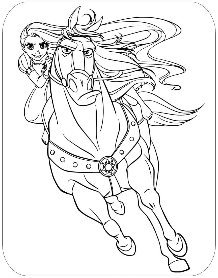 Desenhos de Legal Rapunzel Montando um Cavalo para colorir
