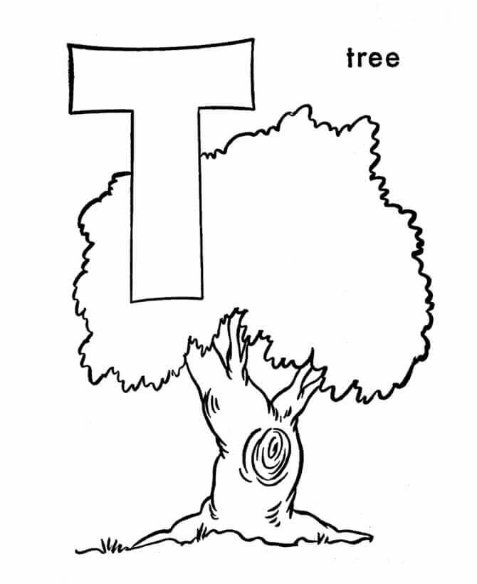 Letra Da Árvore T para colorir