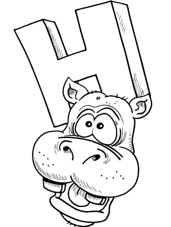 Letra H Cabeça Hipopótamo para colorir