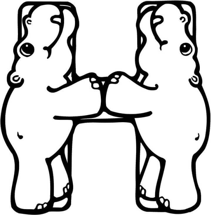 Letra H Dois Hipopótamo para colorir