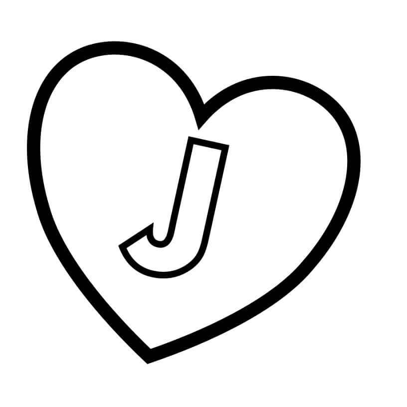 Letra J de Coração para colorir