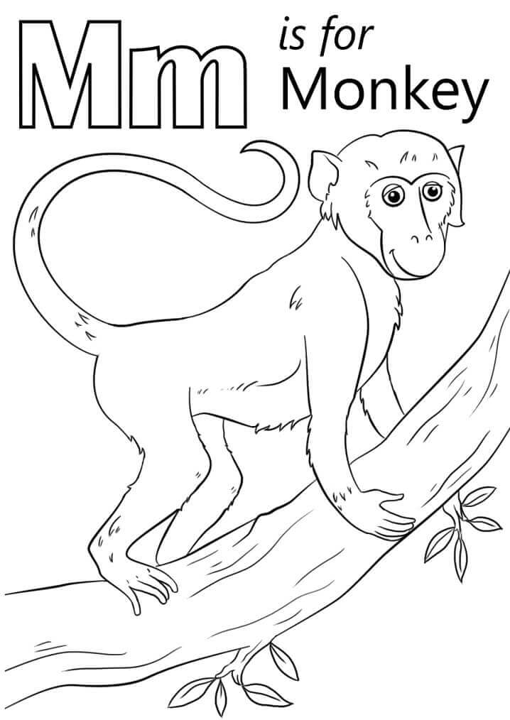 Letra M Árvore De Escalada De Macaco para colorir