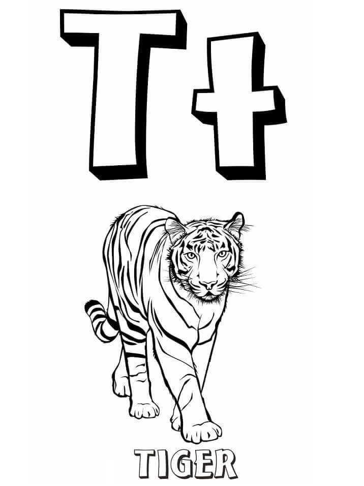 Letra T Legal Do Tigre para colorir