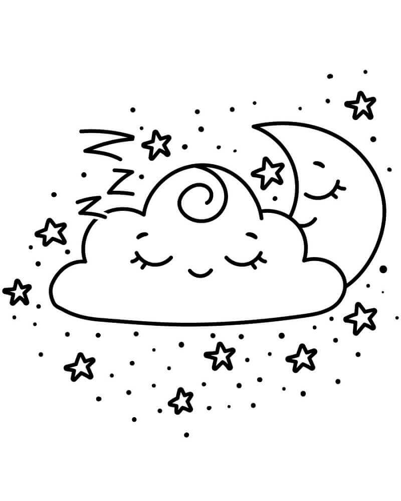 Desenhos de Linda Lua e Nuvem para colorir