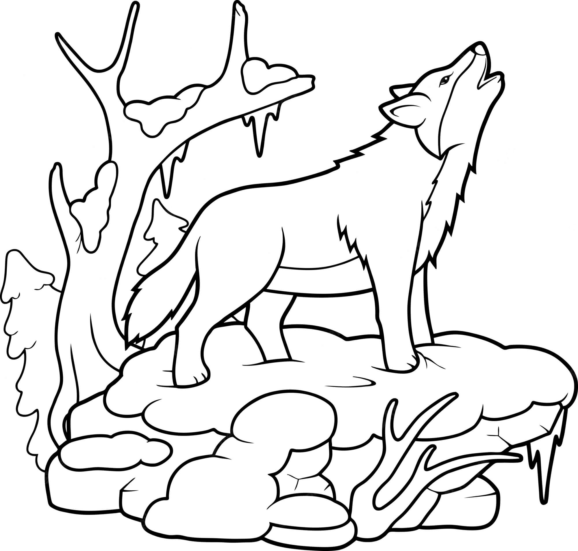 Lobo de Desenho Animado Uivando para colorir